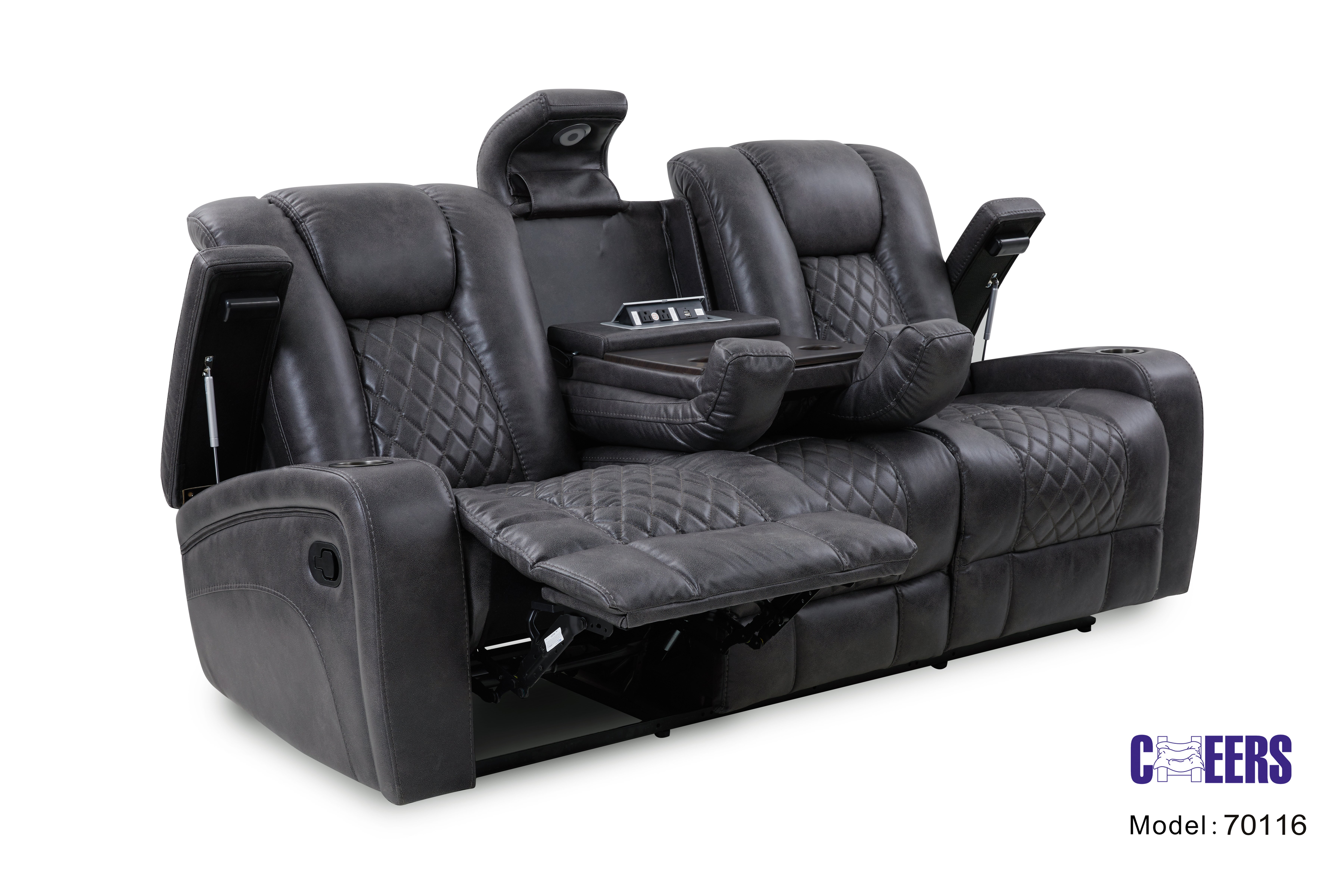 Transformer Granite Reclining Sofa with Drop Down Table-8