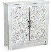 White Carved Small Accent Cabinet