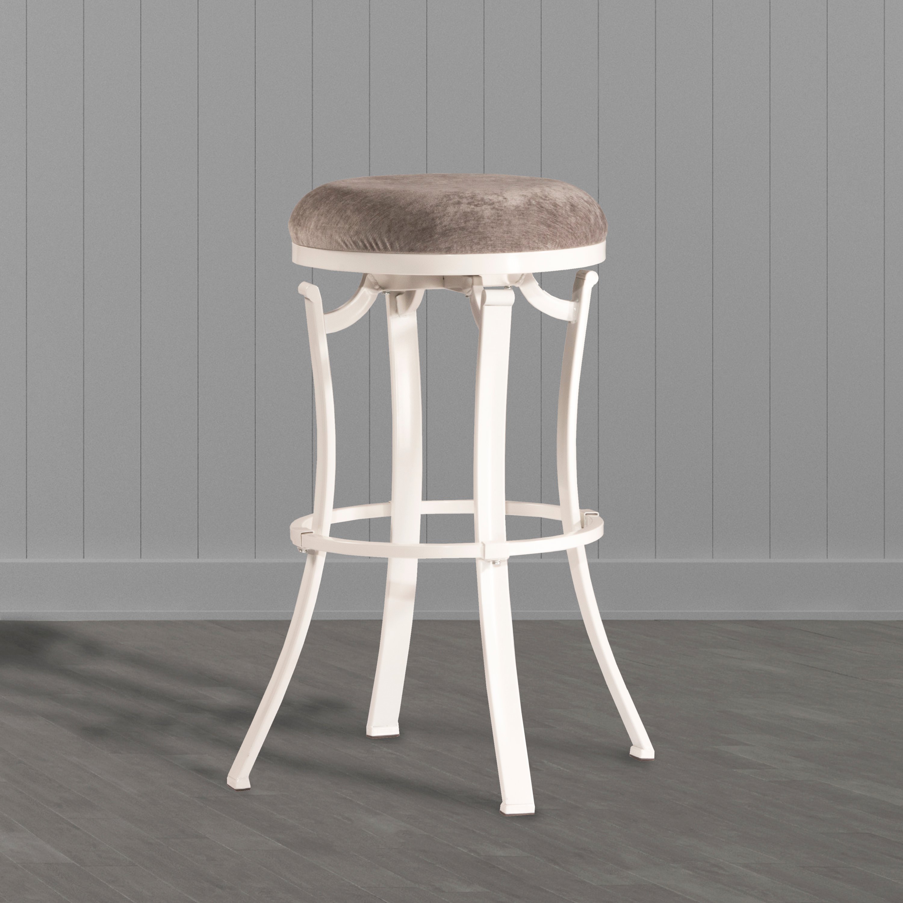 White and Gray Backless Swivel Bar Stool - Kelford-1