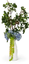 Clearance 32 Inch Green and Blue Faux Arrangement in White Milk Jug
