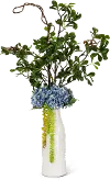 38 Inch Green and Blue Faux Arrangement in White Milk Jug