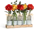 Reddish Orange 5 Bottle Faux Hydrangea Floral Arrangement