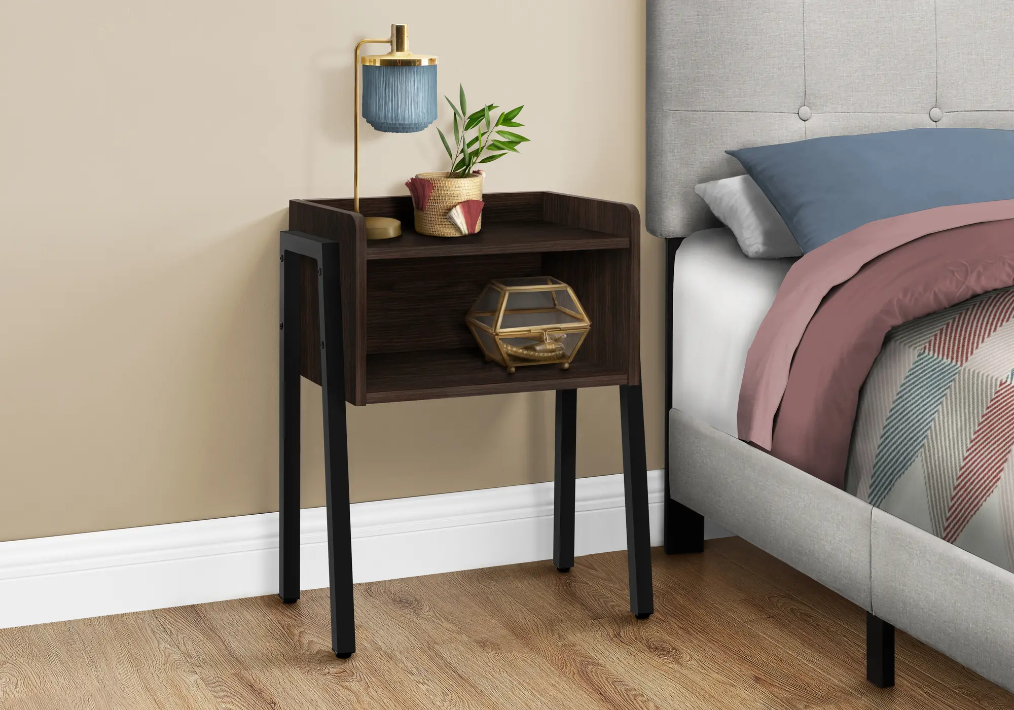 Contemporary Espresso and Black End Table - Mavis-2