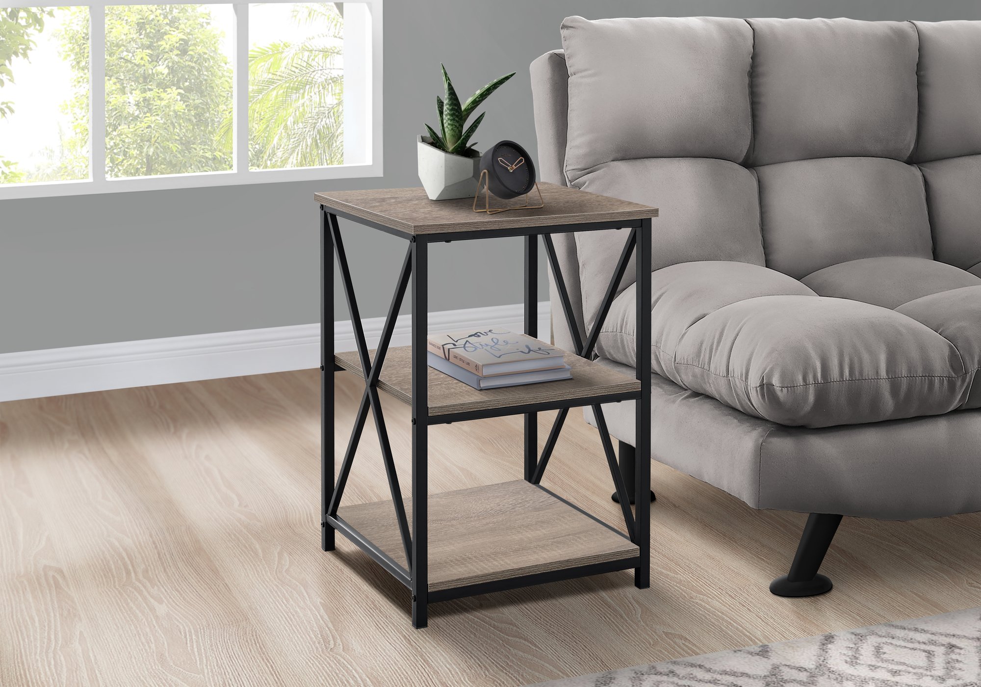 Taupe and Gray End Table - X Frame-1