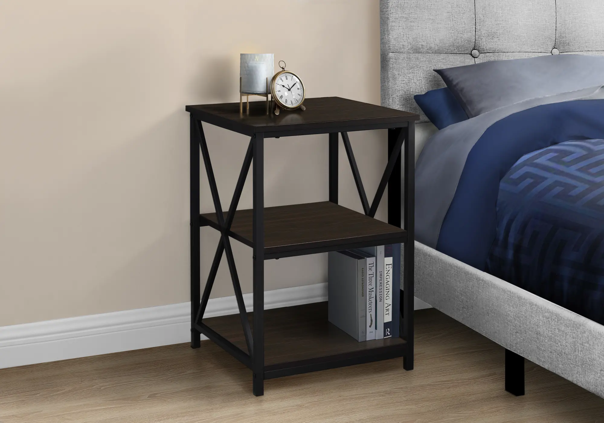 Espresso and Black End Table - X Frame-2