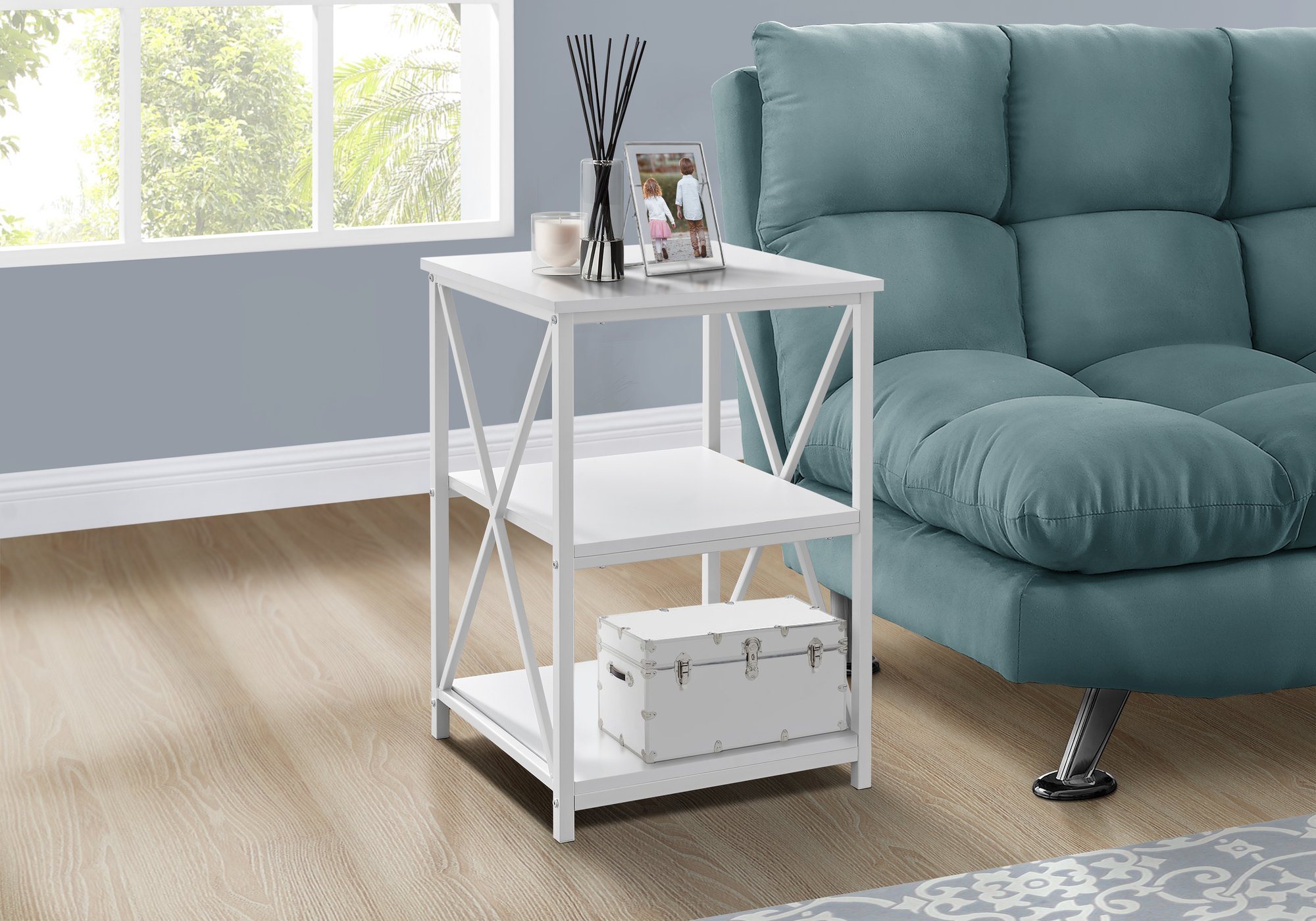 Contemporary White End Table - X Frame-2