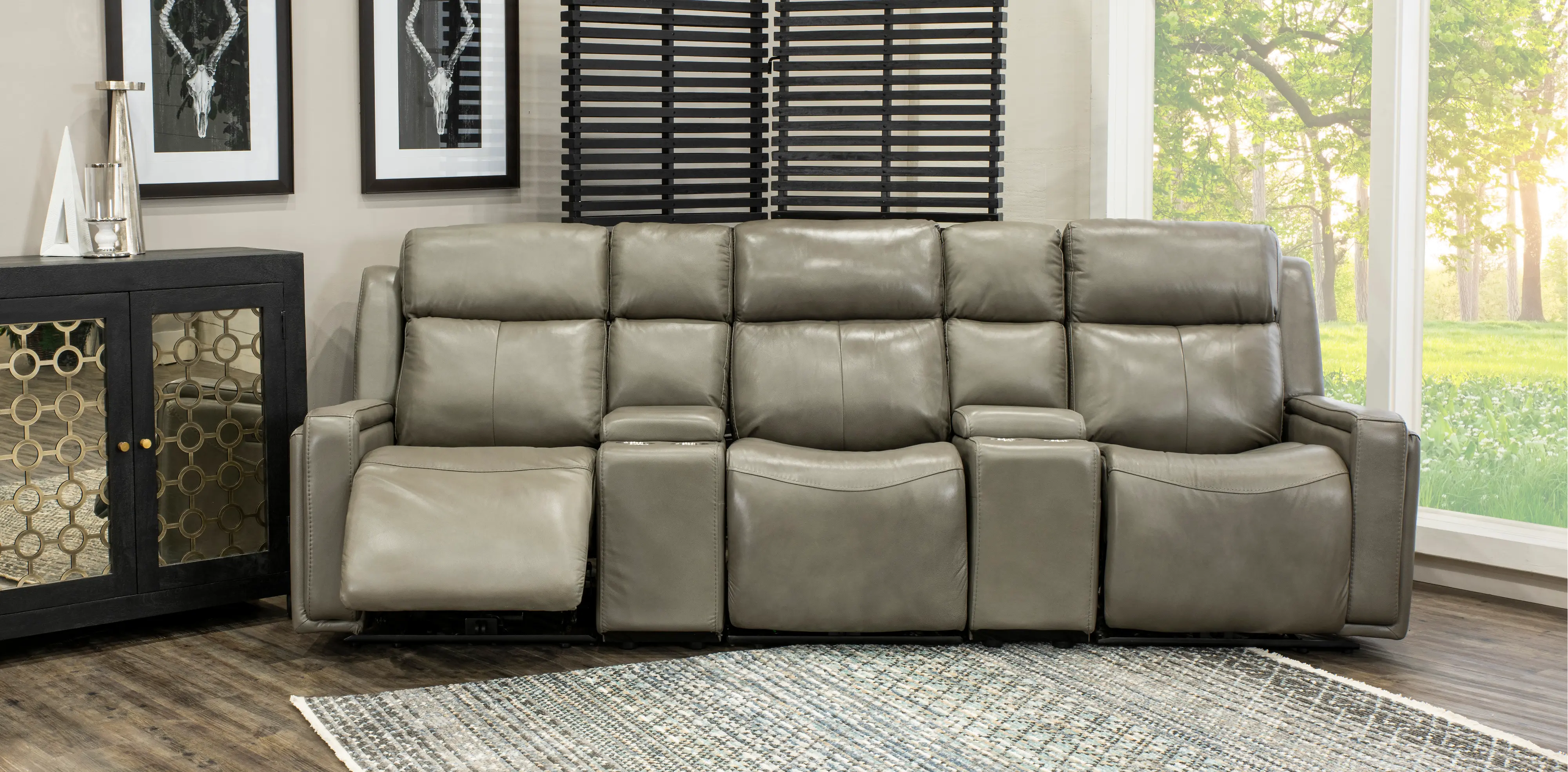 Slate Gray Leather-Match 5 Piece Power Home Theater Seating - Stratus-2