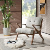 Mid Century Modern Light Gray Accent Chair with Exposed Wood Frame-2
