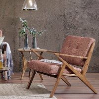 Mid Century Modern Orange Accent Chair with Exposed Wood Frame-2