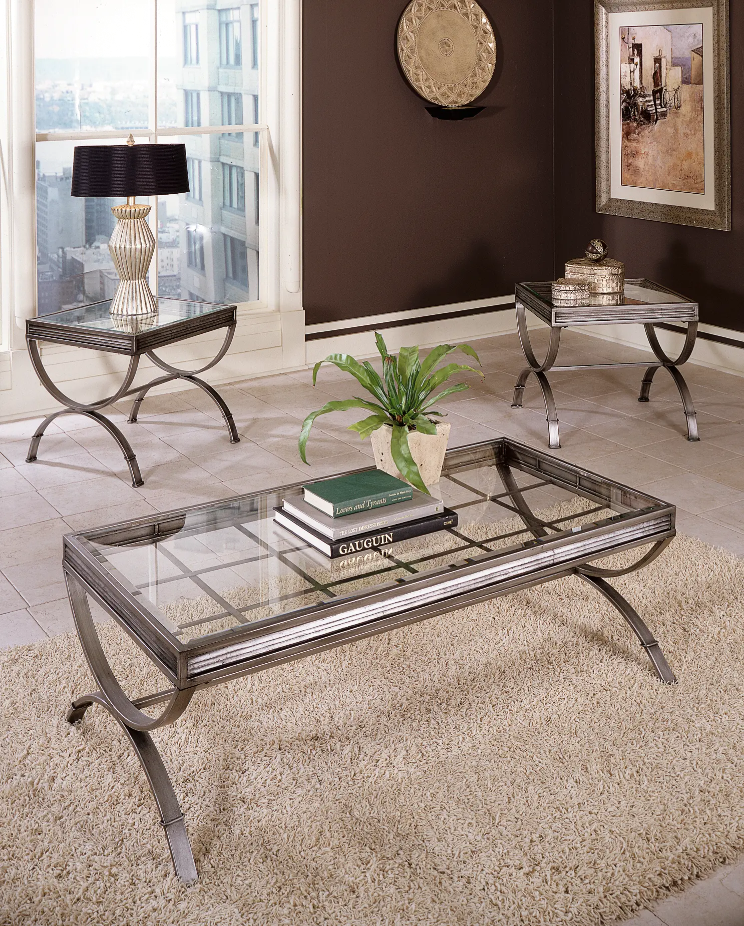 Emerson Contemporary Glass and Metal Occasional Table Set-2