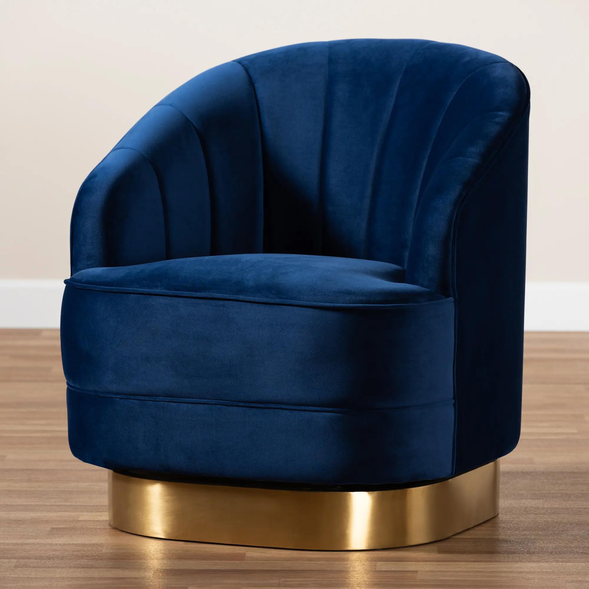 Glam Royal Blue Velvet Upholstered Swivel Chair with Brushed Gold-2