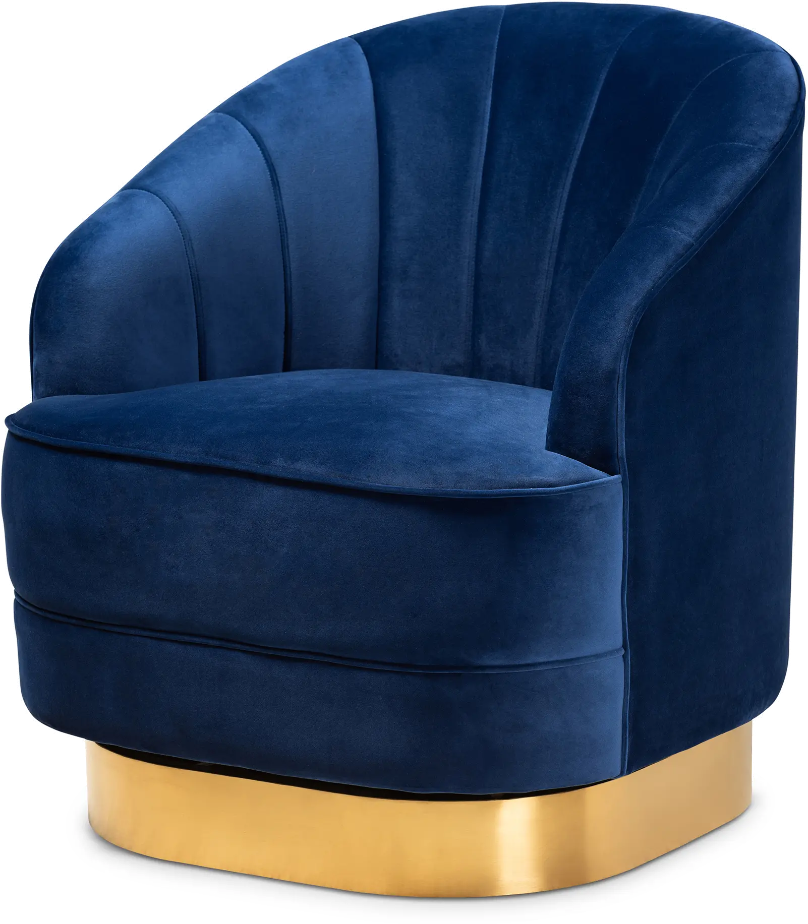 Glam Royal Blue Velvet Upholstered Swivel Chair with Brushed Gold-3
