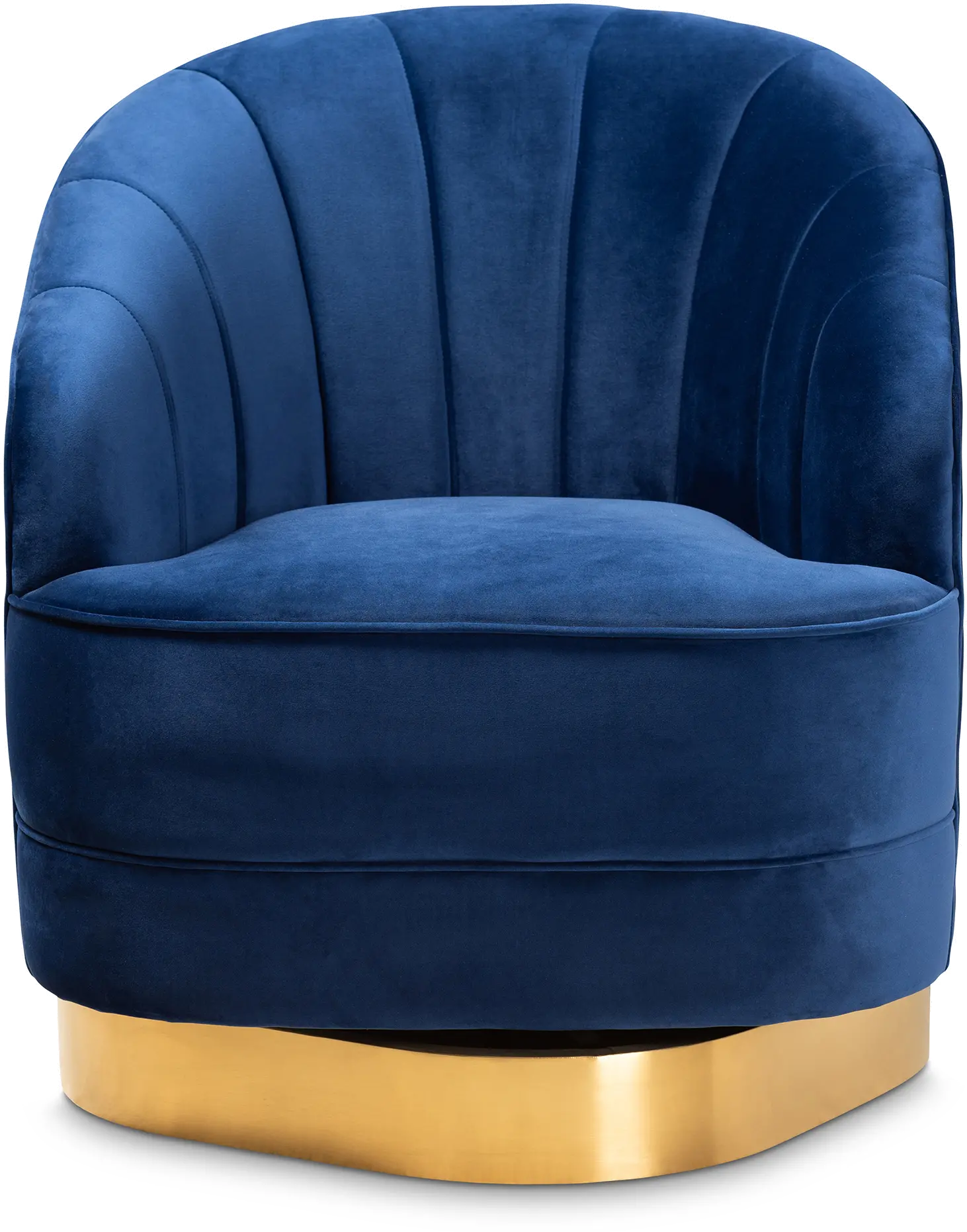 Glam Royal Blue Velvet Upholstered Swivel Chair with Brushed Gold-4