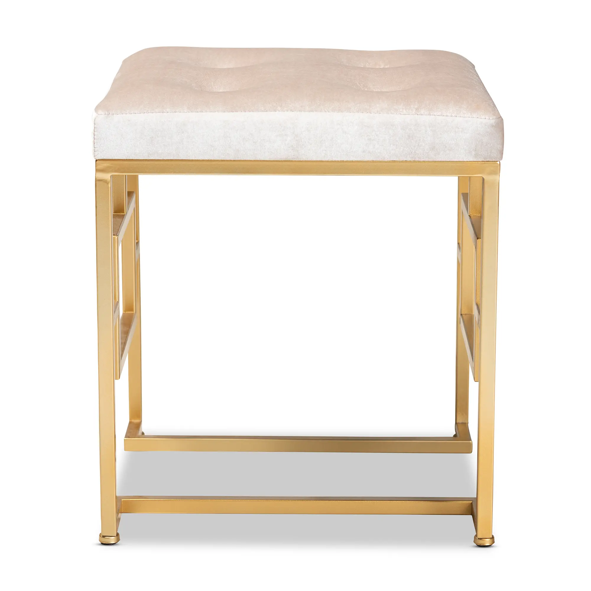 Glamour Beige Velvet Upholstered Ottoman - Bryony-2