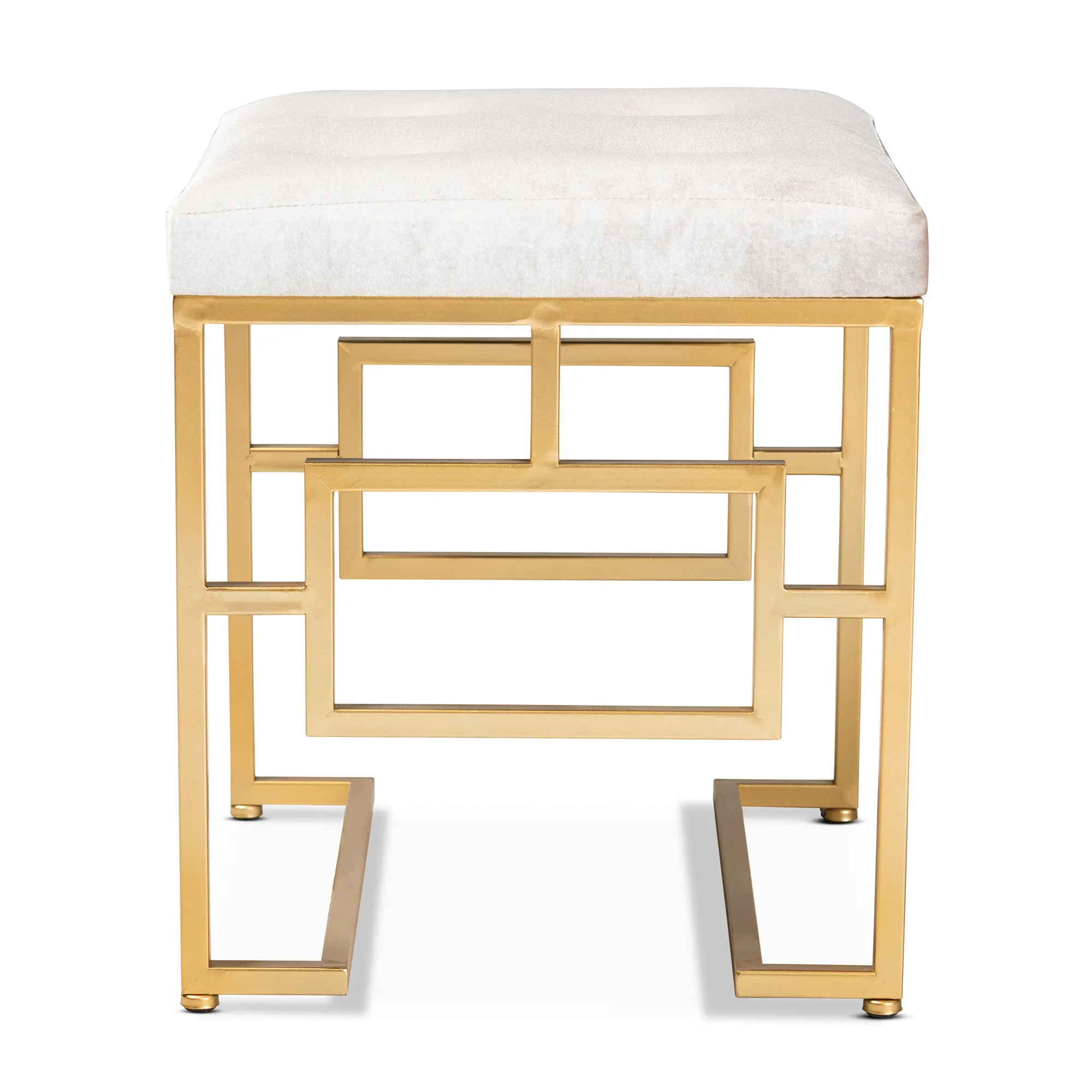 Glamour Beige Velvet Upholstered Ottoman - Bryony-3