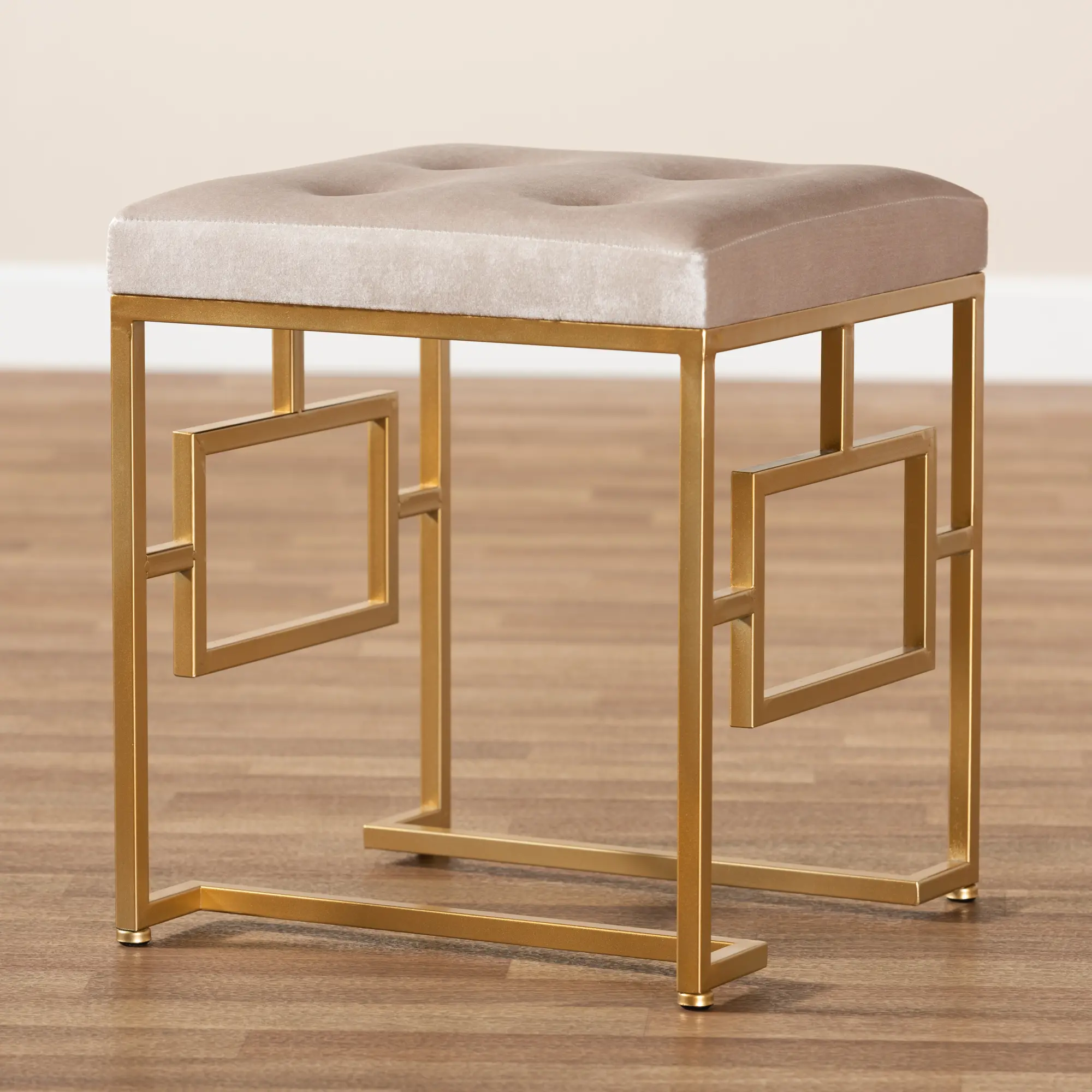 Glamour Beige Velvet Upholstered Ottoman - Bryony-7