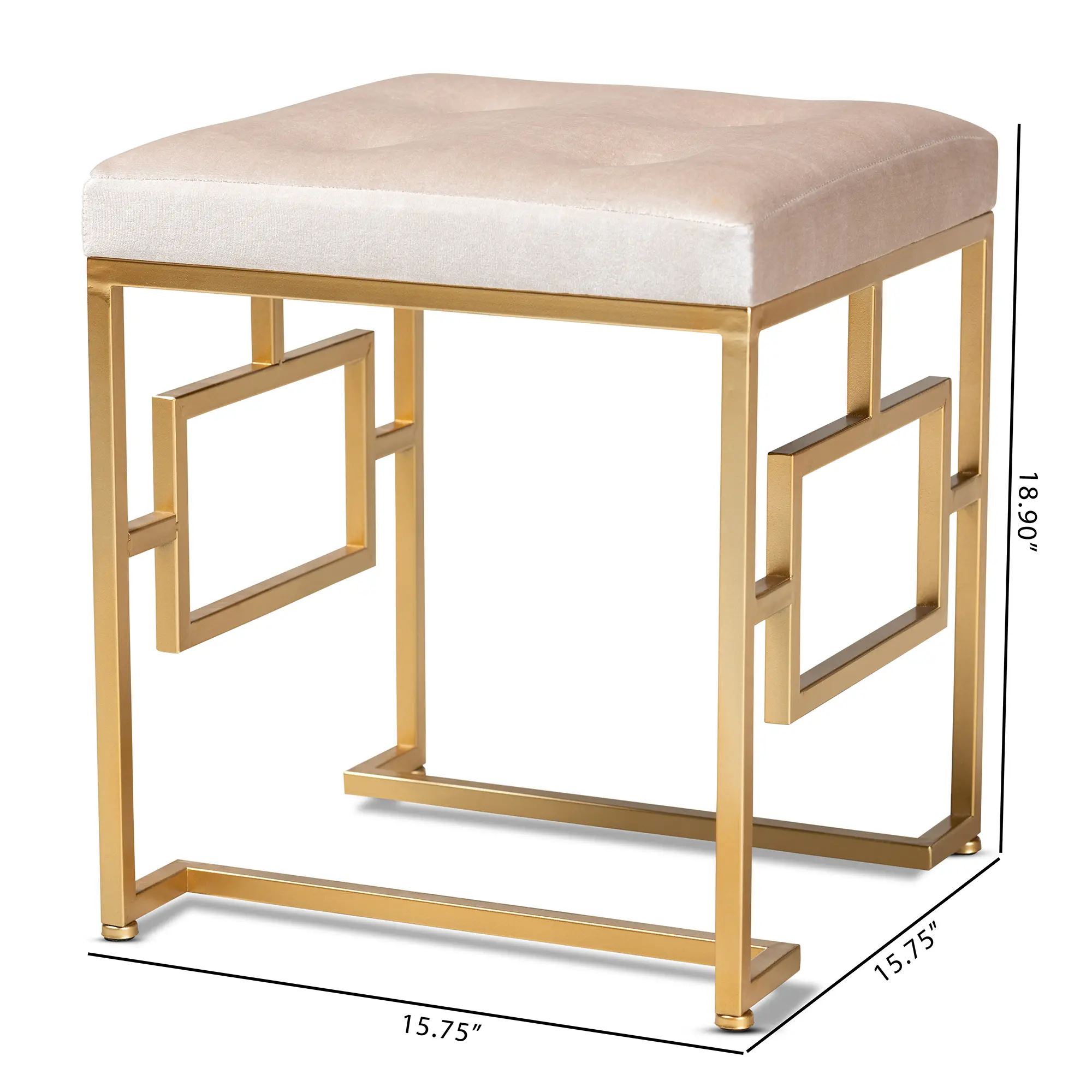 Glamour Beige Velvet Upholstered Ottoman - Bryony-8