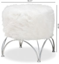 Modern White Faux Fur Upholstered Silver Metal Ottoman - Edith-3