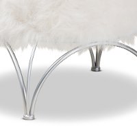 Modern White Faux Fur Upholstered Silver Metal Ottoman - Edith-6