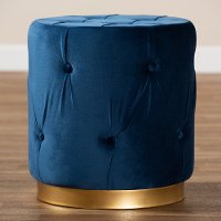 Glamour Navy Blue Velvet Upholstered Ottoman with Gold Base-2