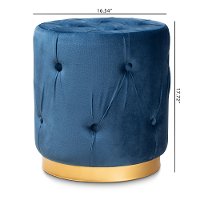 Glamour Navy Blue Velvet Upholstered Ottoman with Gold Base-6