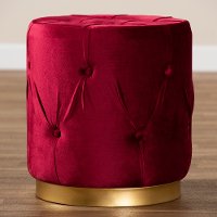 Glamour Red Velvet Upholstered Ottoman with Gold Base-2