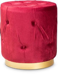 Glamour Red Velvet Upholstered Ottoman with Gold Base-3