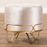 Glamour Beige Velvet Upholstered Ottoman with Gold Metal Frame-2