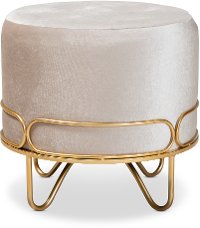 Glamour Beige Velvet Upholstered Ottoman with Gold Metal Frame-3