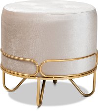 Glamour Beige Velvet Upholstered Ottoman with Gold Metal Frame-4