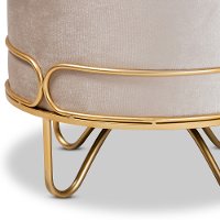 Glamour Beige Velvet Upholstered Ottoman with Gold Metal Frame-6
