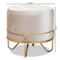 Glamour Beige Velvet Upholstered Ottoman with Gold Metal Frame-7