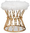 161-10274-RCW Glam White Faux Fur Upholstered Ottoman with Gold Metal Base