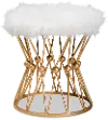 161-10274-RCW Glam White Faux Fur Upholstered Ottoman with Gold Metal Base