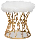 161-10274-RCW Glam White Faux Fur Upholstered Ottoman with Gold Metal Base