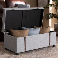Modern Gray Upholstered Storage Trunk Ottoman - Clematis-2