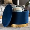 161-10279-RCW Glam Navy Blue Velvet Upholstered Storage Ottoman with Gold