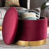 161-10278-RCW Glam Red Velvet Upholstered Storage Ottoman with Gold