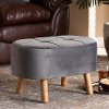 161-10280-RCW Mid Century Modern Gray Velvet Upholstered Wooden Ottoman - Joby