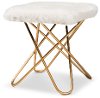 161-10285-RCW Glam White Faux Fur Upholstered Ottoman with Gold Finish - Jodene