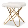 Glam White Faux Fur Upholstered Ottoman with Gold Finish - Jodene