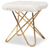 161-10285-RCW Glam White Faux Fur Upholstered Ottoman with Gold Finish - Jodene