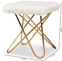 Glam White Faux Fur Upholstered Ottoman with Gold Finish - Jodene-4
