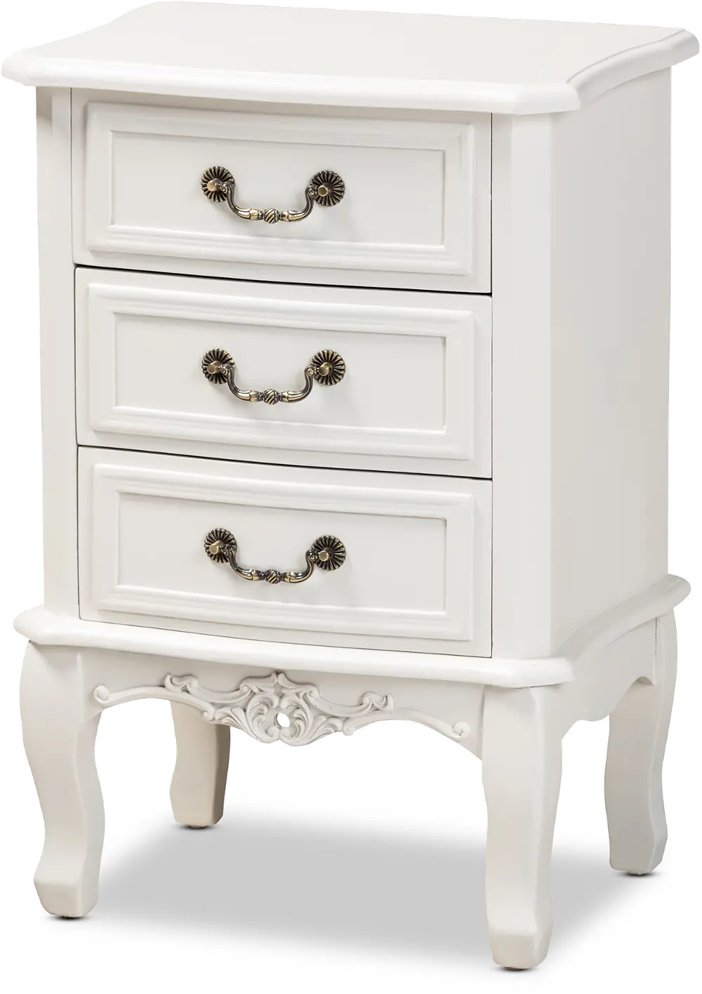 162-10259-RCW French Country White 3-Drawer Nightstand - Bess-1