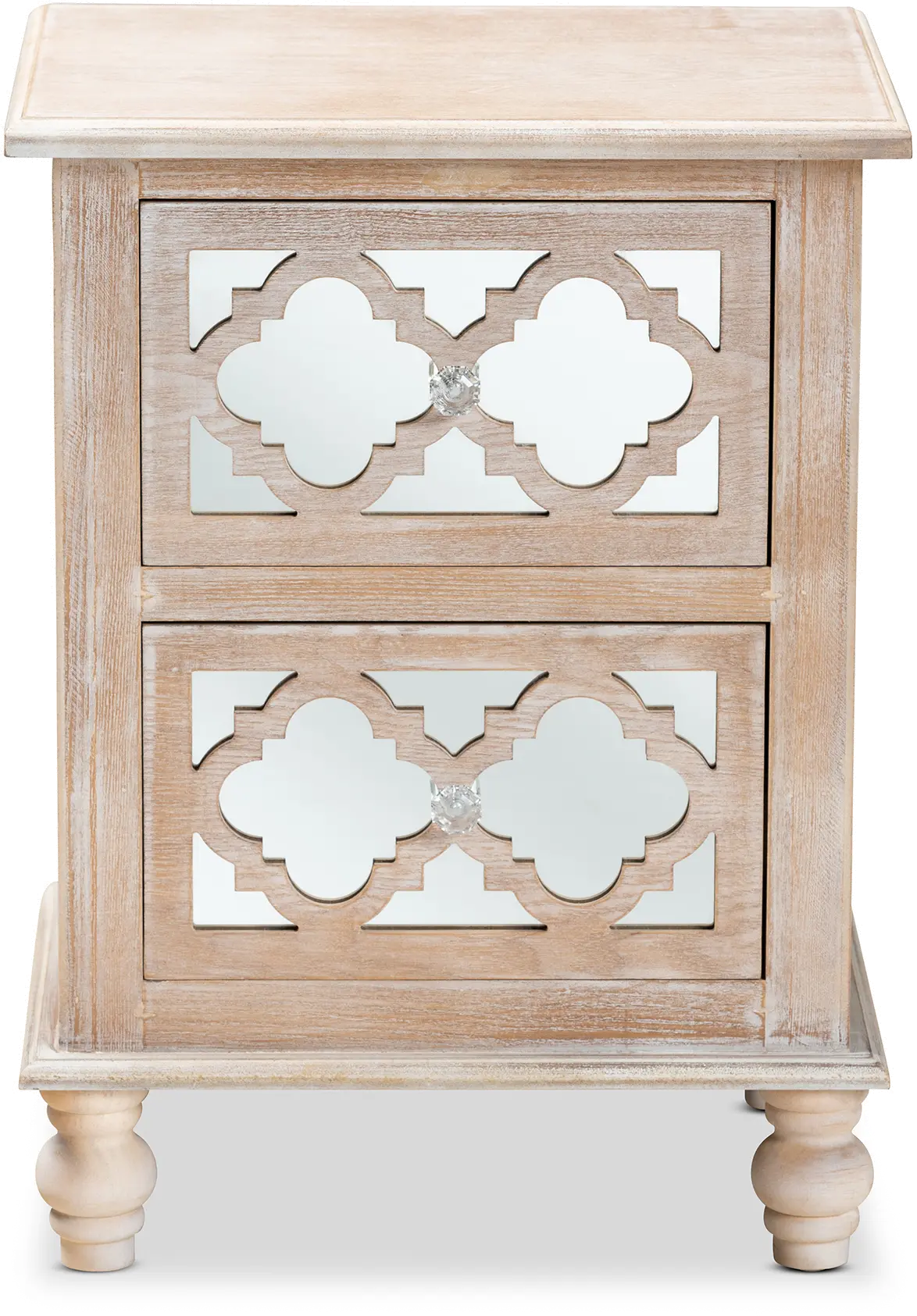 Country Whitewash Wood and Mirror Nightstand - Edith-2