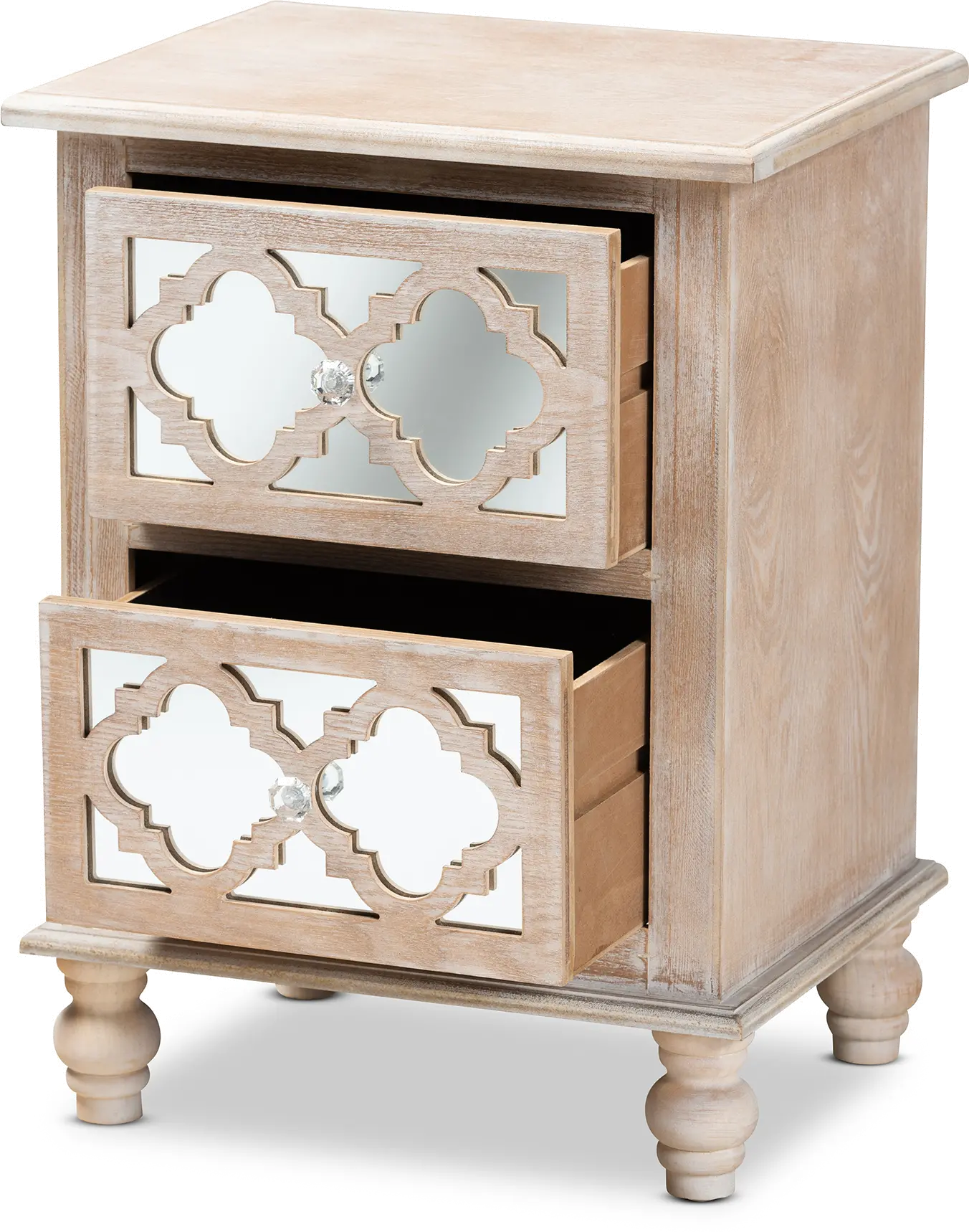 Country Whitewash Wood and Mirror Nightstand - Edith-3