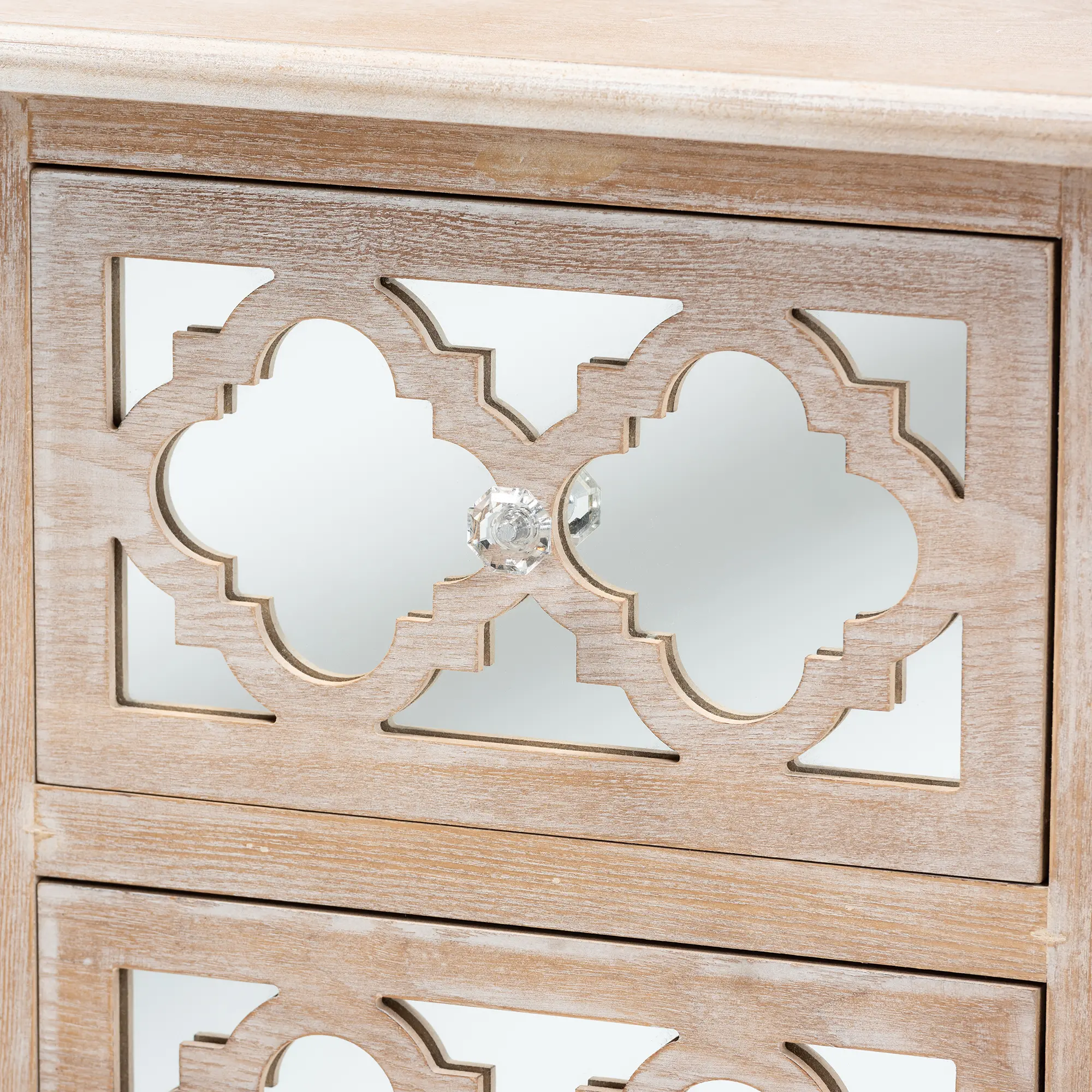 Country Whitewash Wood and Mirror Nightstand - Edith-5