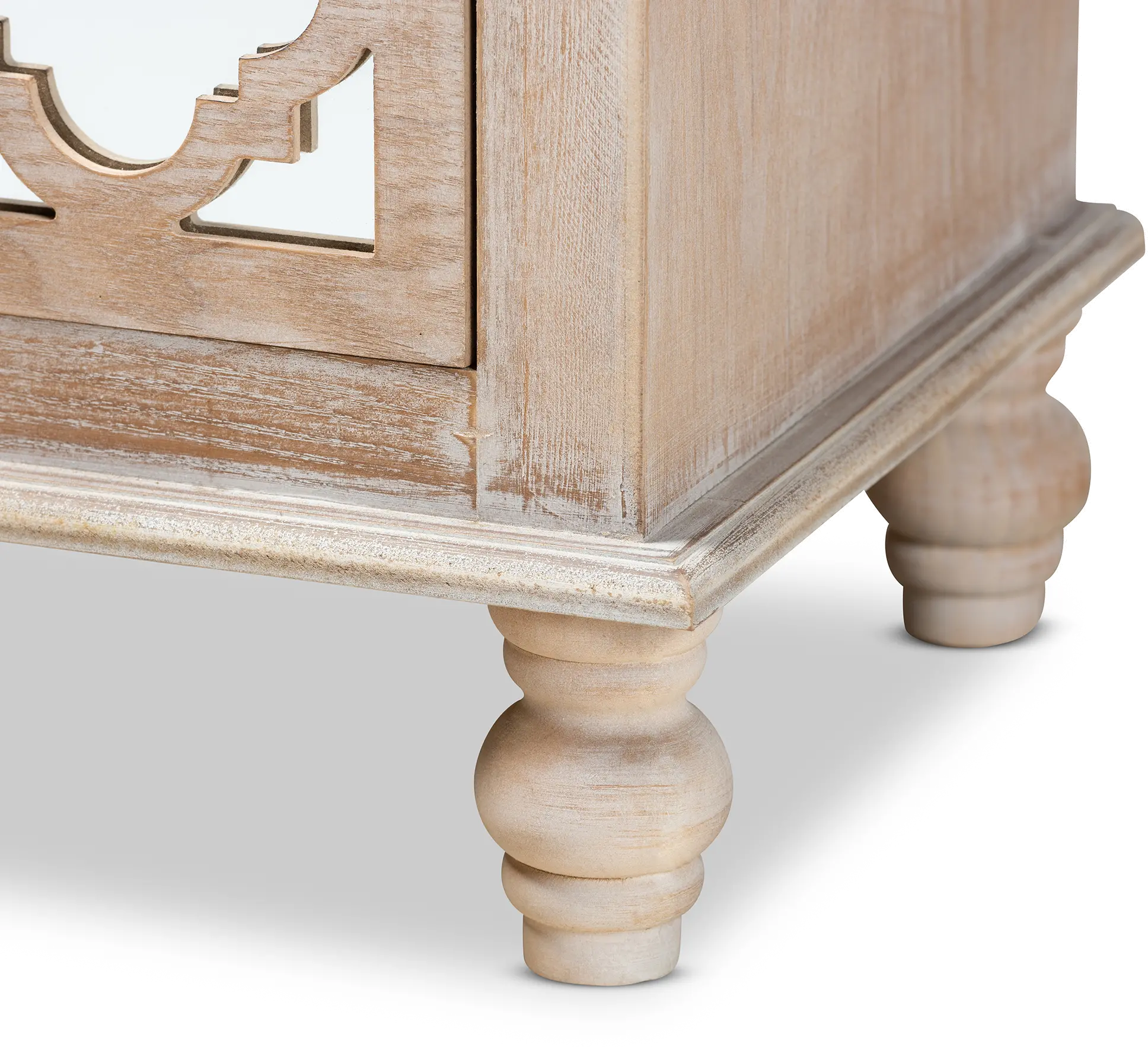 Country Whitewash Wood and Mirror Nightstand - Edith-6