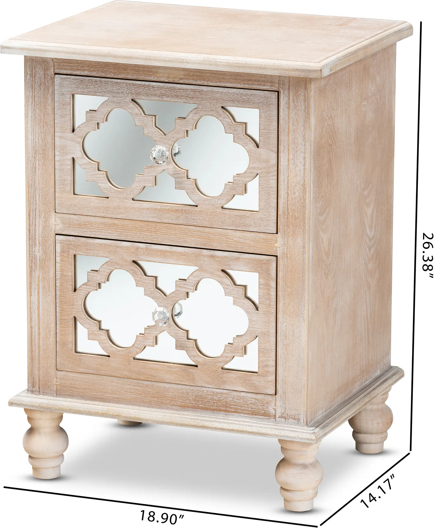 Country Whitewash Wood and Mirror Nightstand - Edith-7