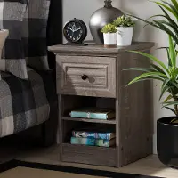 Contemporary Gray Brown Oak Nightstand - Albert
